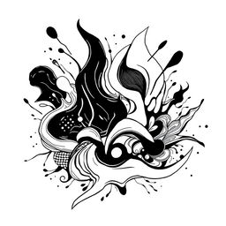 A striking illustration in black and white, showcasing the aesthetic of Freetekno art