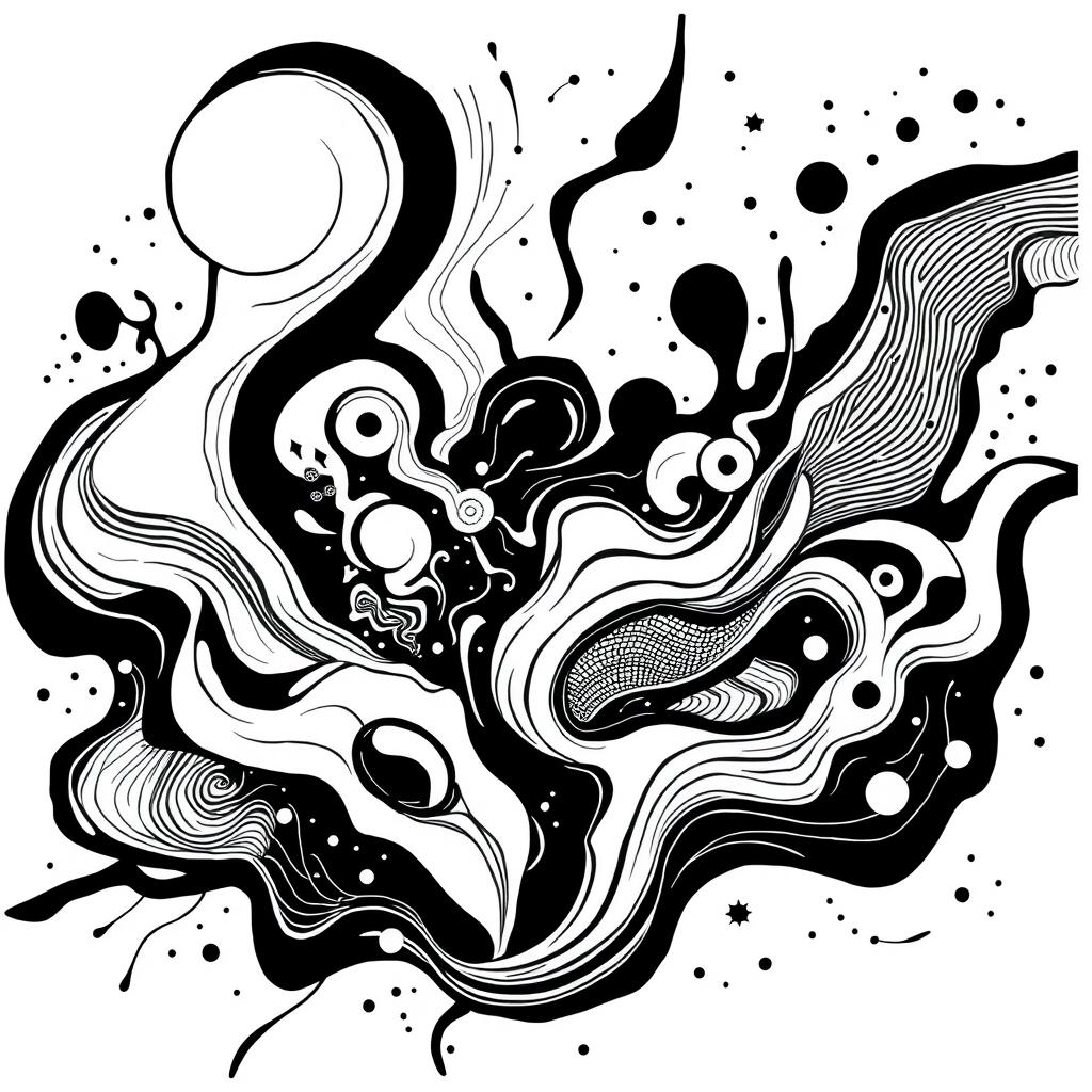 A striking illustration in black and white, showcasing the aesthetic of Freetekno art