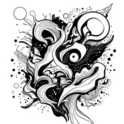 A striking illustration in black and white, showcasing the aesthetic of Freetekno art