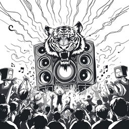A captivating black and white 2D illustration that encapsulates the vibrant Freetekno art scene