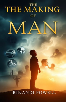A dramatic and inspirational book cover for the title 'The Making of a Man' by Rinandi Powell