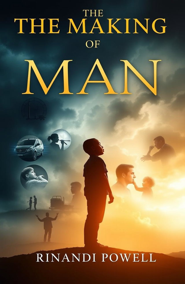 A dramatic and inspirational book cover for the title 'The Making of a Man' by Rinandi Powell