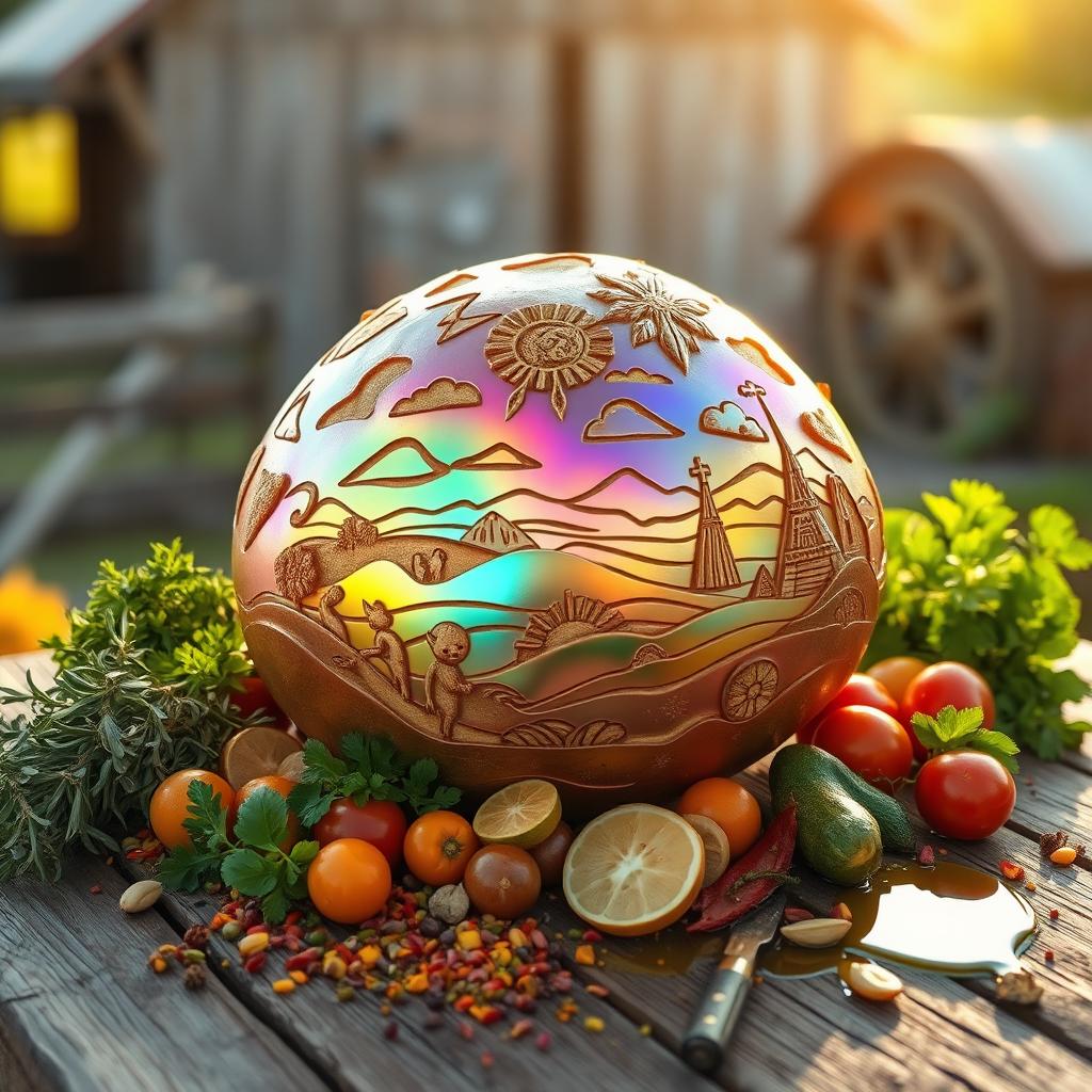 An extraordinary potato, artistically arranged on a rustic wooden table