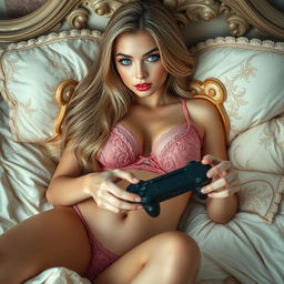 A stunning 18-year-old woman with an innocent yet alluring expression, showcasing a thin face and athletic voluptuous curves