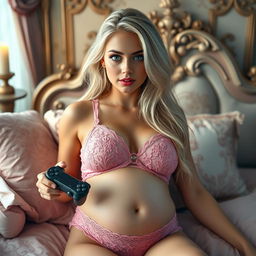 A stunning 18-year-old woman with a sweet and innocent aura, featuring a thin, delicately shaped face and an athletic yet voluptuous physique