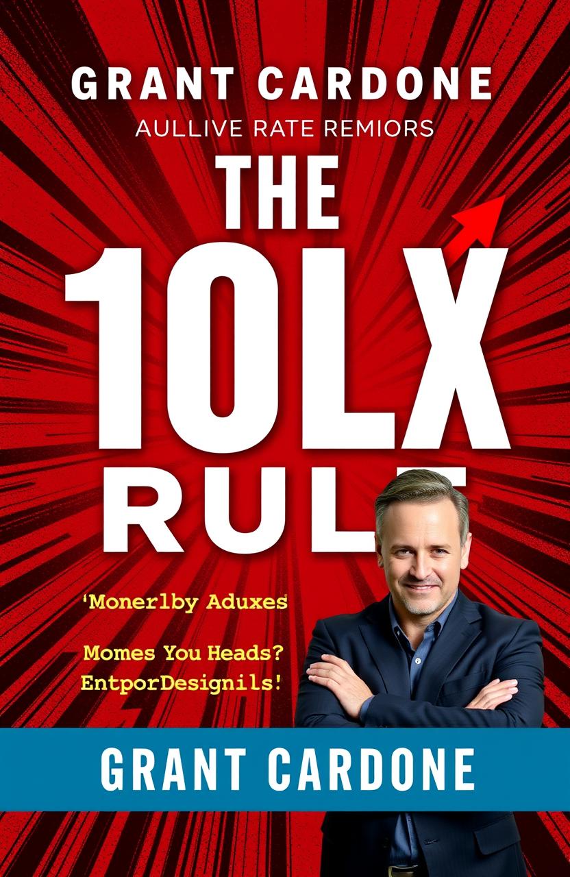 A dynamic and eye-catching book cover design for 'The 10x Rule' by Grant Cardone, featuring bold typography that emphasizes the title