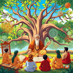 An educational illustration of Vedic Mathematics, showcasing traditional Indian mathematical symbols and techniques