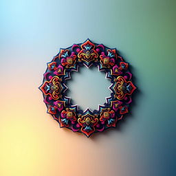 A perfectly symmetrical circle shape design adorned with ornate patterns and vibrant colors, with a captivating gradient background that complements the circle