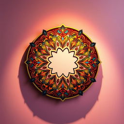 A perfectly symmetrical circle shape design adorned with ornate patterns and vibrant colors, with a captivating gradient background that complements the circle