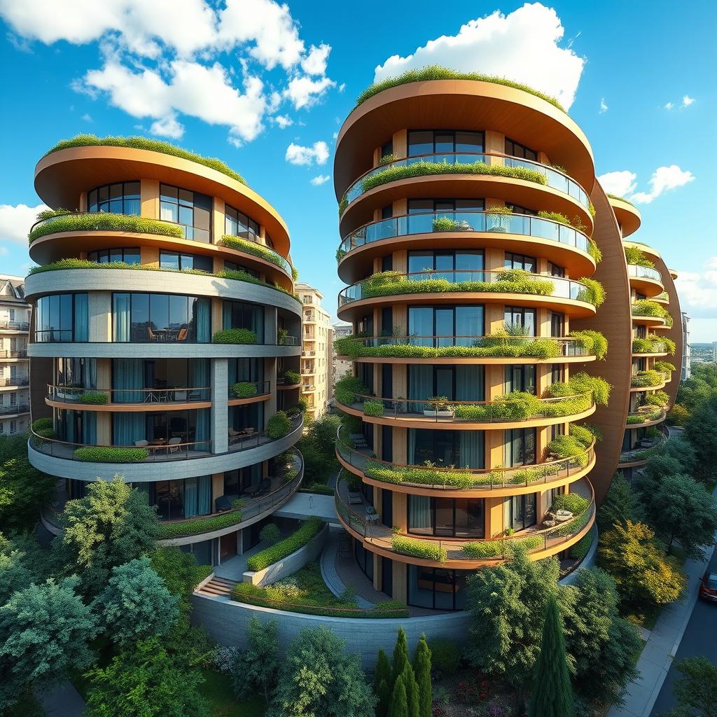A modern architectural visualization of circle-shaped condominiums showcasing unique circular designs