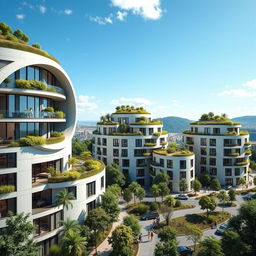A stunning architectural visualization of round-shaped condominiums, featuring smooth circular facades and modern design elements