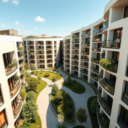 A stunning architectural visualization of round-shaped apartments, showcasing sleek, modern designs with smooth circular lines and large windows for natural light
