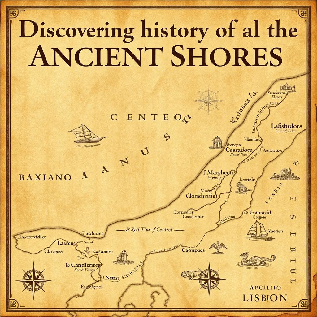 A faded parchment or textured map depicting the ancient history of the Levante coast, featuring intricate details such as coastlines, ancient trade routes, and historical landmarks