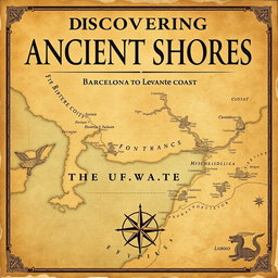 A faded parchment or textured map depicting the ancient history of the Levante coast, featuring intricate details such as coastlines, ancient trade routes, and historical landmarks