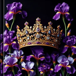 A realistic, beautifully crafted crown, detailed with sparkling jewels and intricate designs, positioned at the center of the cover