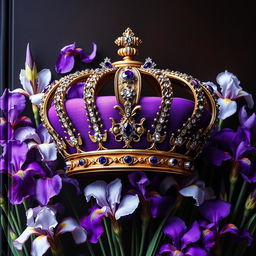A realistic, beautifully crafted crown, detailed with sparkling jewels and intricate designs, positioned at the center of the cover