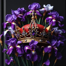A realistic, beautifully crafted crown, detailed with sparkling jewels and intricate designs, positioned at the center of the cover
