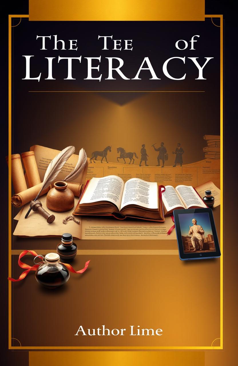 A visually striking book cover that symbolizes the evolution and impact of literacy throughout history