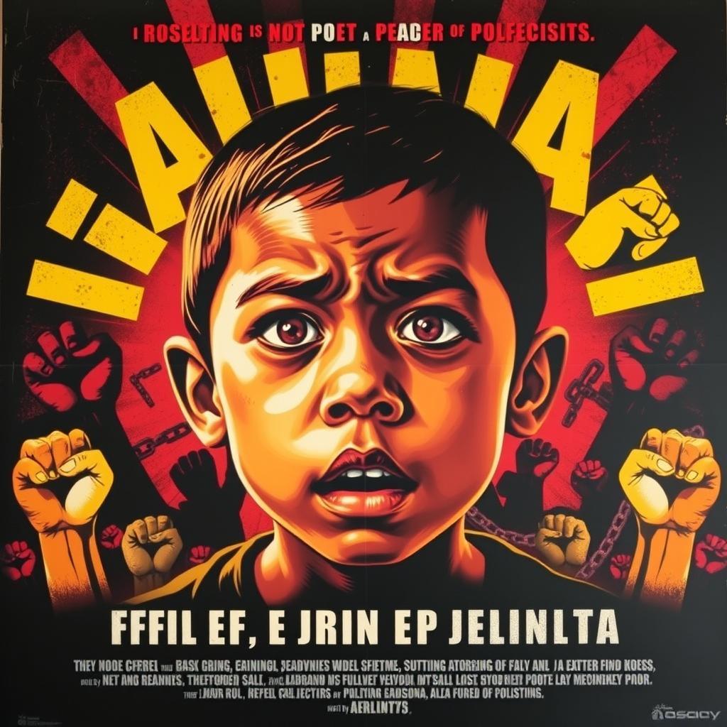 A striking and emotional poster focused on the suffering and hopelessness of Filipinos under colonial rule