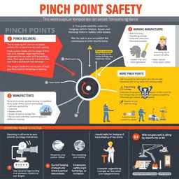 A detailed and informative infographic illustrating pinch point safety in the workplace