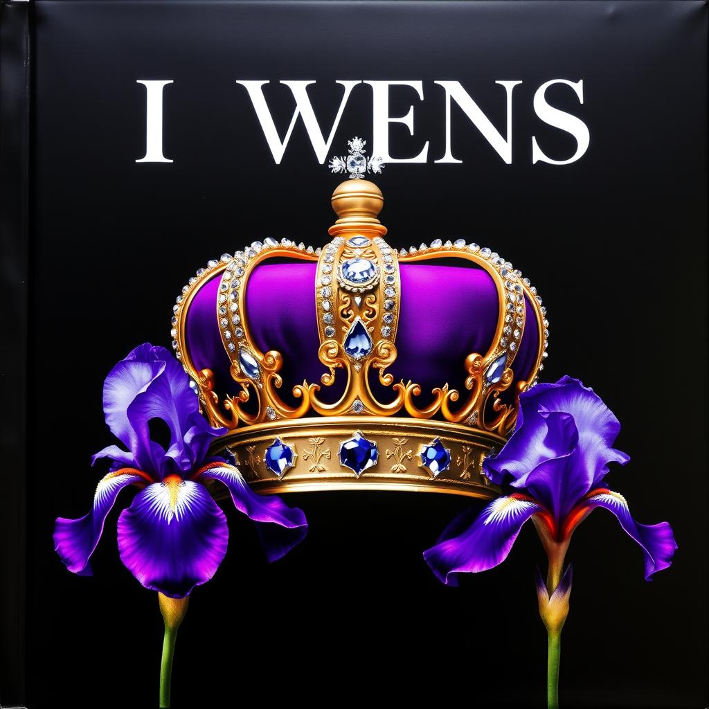 A realistic crown, exquisitely detailed and adorned with sparkling jewels, is prominently featured at the center of a cover