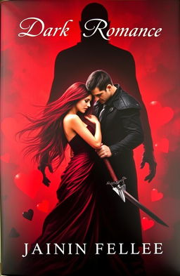 A dark romance book cover featuring a mysterious woman and a brooding man in an intense pose, surrounded by a shadowy figure in the background