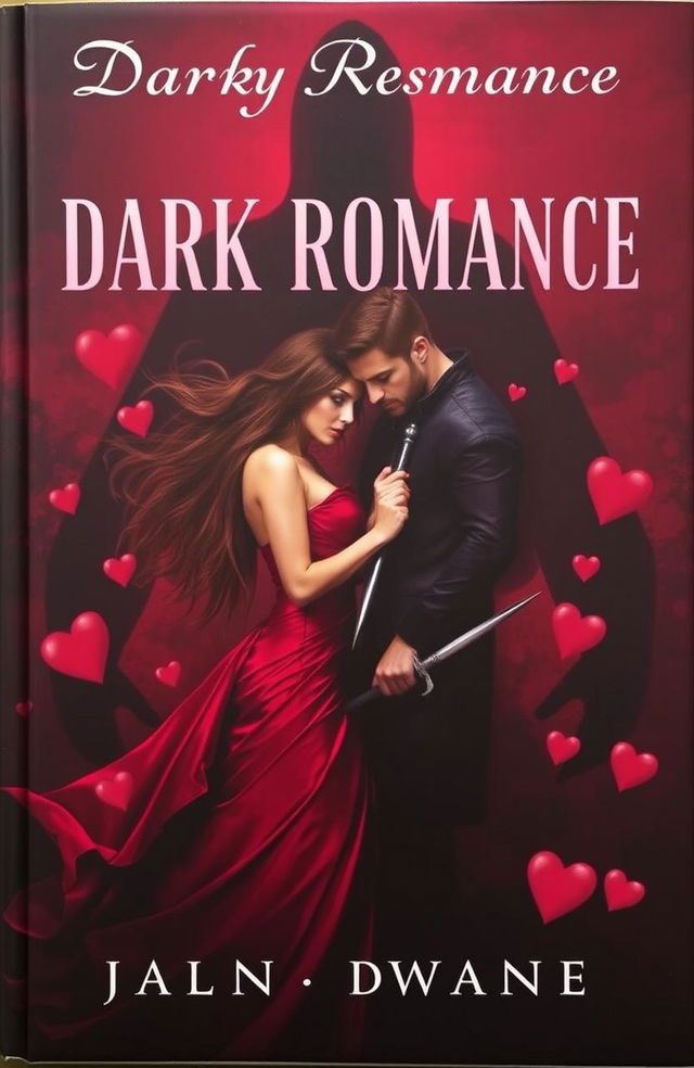 A dark romance book cover featuring a mysterious woman and a brooding man in an intense pose, surrounded by a shadowy figure in the background