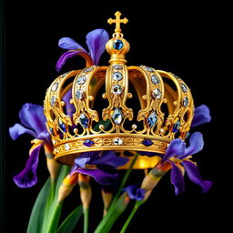 A stunningly realistic crown, beautifully crafted with intricate designs and sparkling gemstones, is showcased at the center of a cover