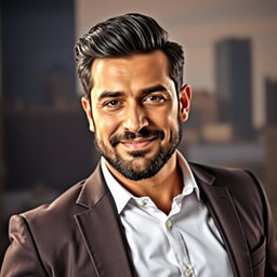 A portrait of a man named Ali Karimi, showcasing him as a charismatic and confident figure