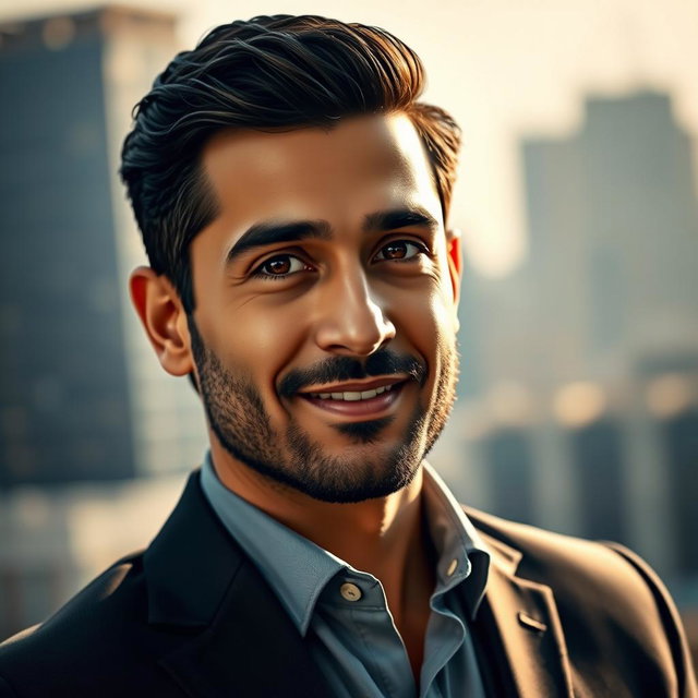 A portrait of a man named Ali Karimi, showcasing him as a charismatic and confident figure