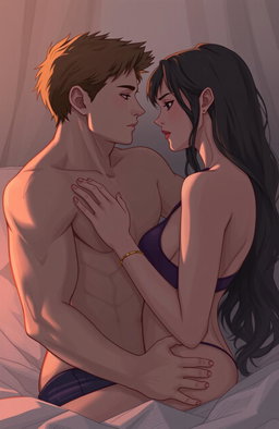 A captivating scene that explores deep, hidden desires and self-revelation through physical connection, emphasizing the intertwining of sexual attraction and emotional depth