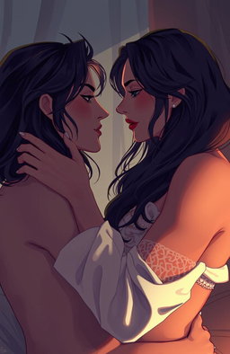 A captivating scene that explores deep, hidden desires and self-revelation through physical connection, emphasizing the intertwining of sexual attraction and emotional depth