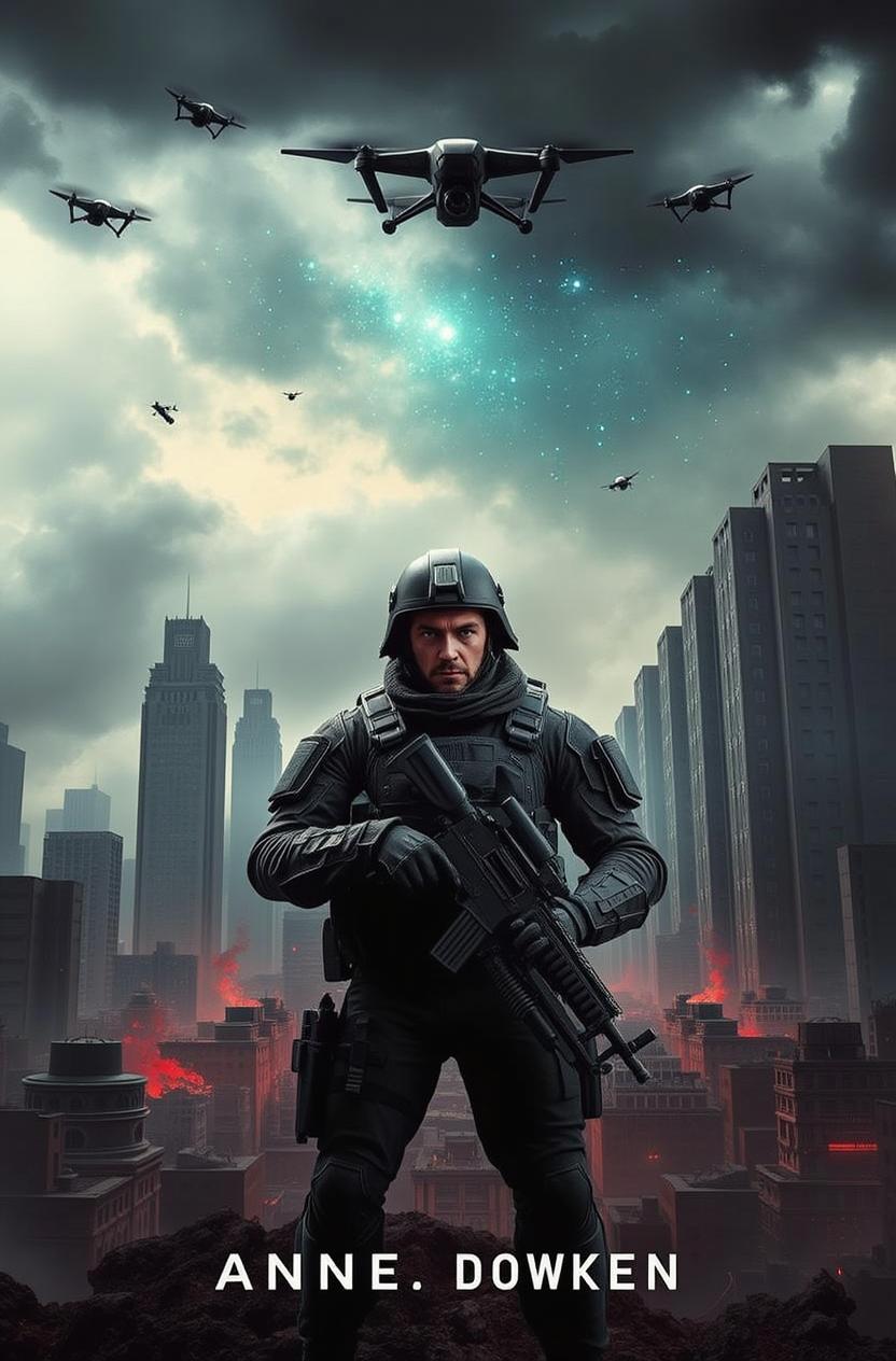 A dramatic and detailed background for a military dystopia book cover