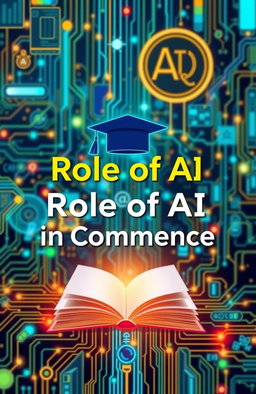 A captivating book cover design featuring the title "Role of AI in Commerce Education" prominently displayed