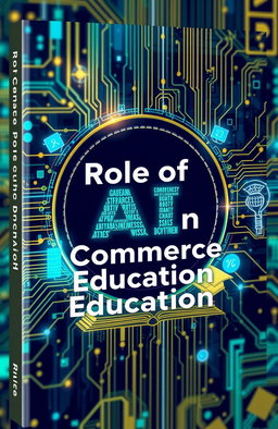 A captivating book cover design featuring the title "Role of AI in Commerce Education" prominently displayed