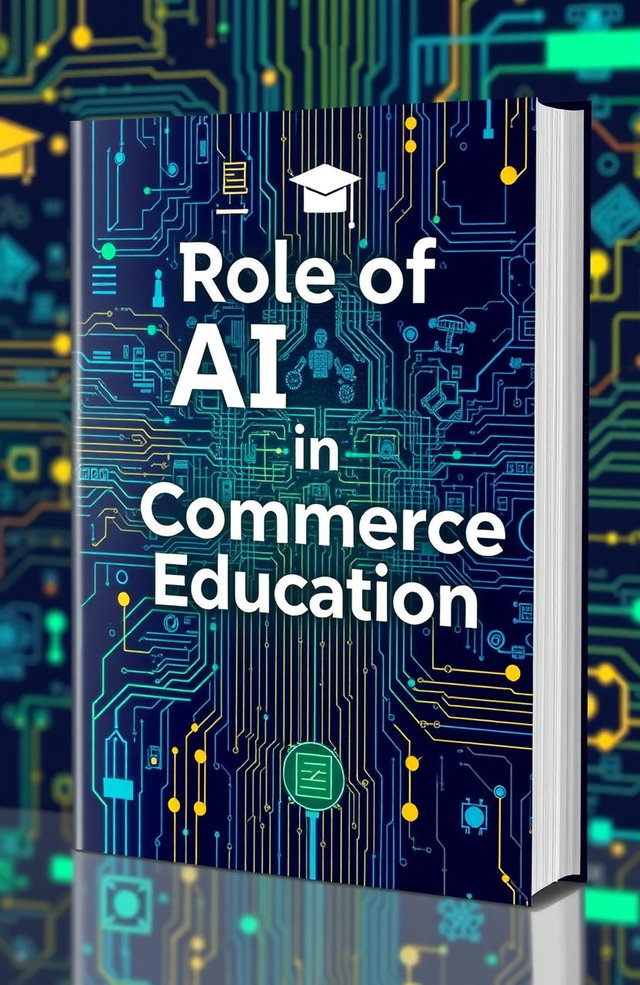 A captivating book cover design featuring the title "Role of AI in Commerce Education" prominently displayed