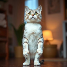 A standing cat resembling a man, showcasing a humanoid posture