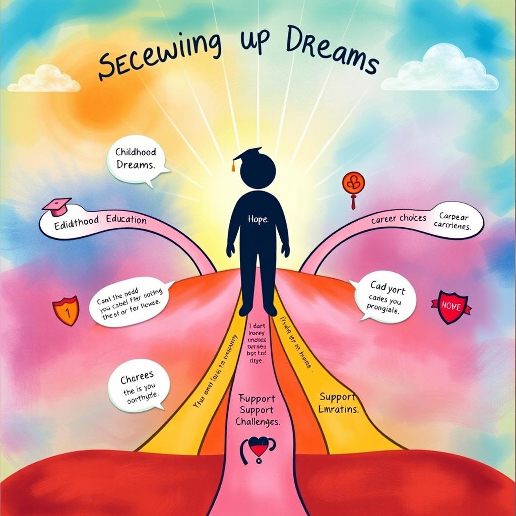 A creative graphic organizer centered around the theme of a person's life journey towards achieving their dreams