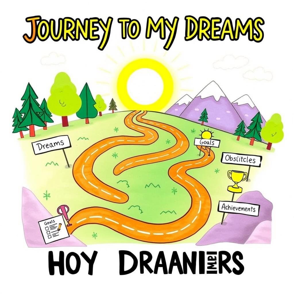 A creative graphic organizer that illustrates a person's life journey and how they can achieve their dreams
