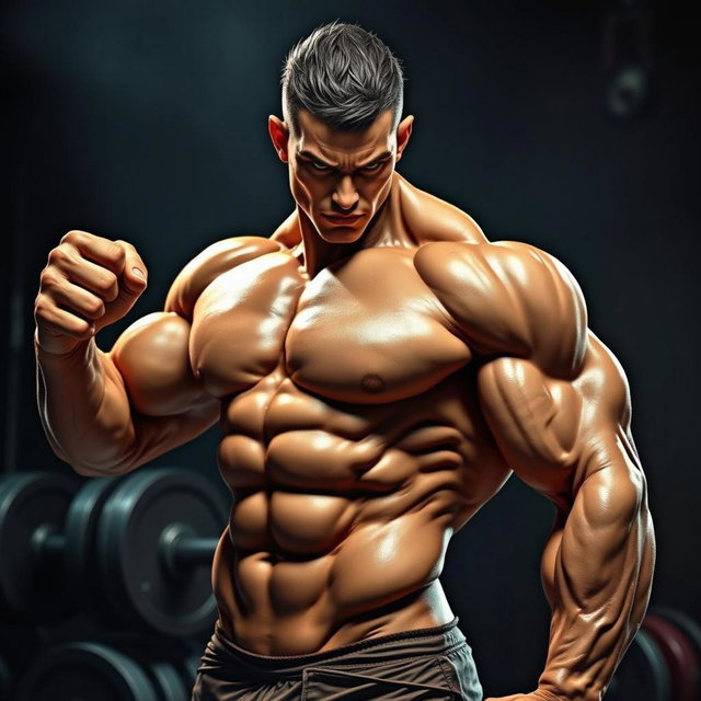 A powerful and muscular man showcasing his physique in a gym environment