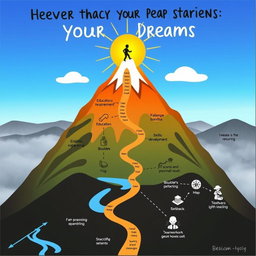 A creative graphic organizer designed to represent a person's life journey towards achieving their dreams, with an emphasis on overcoming obstacles