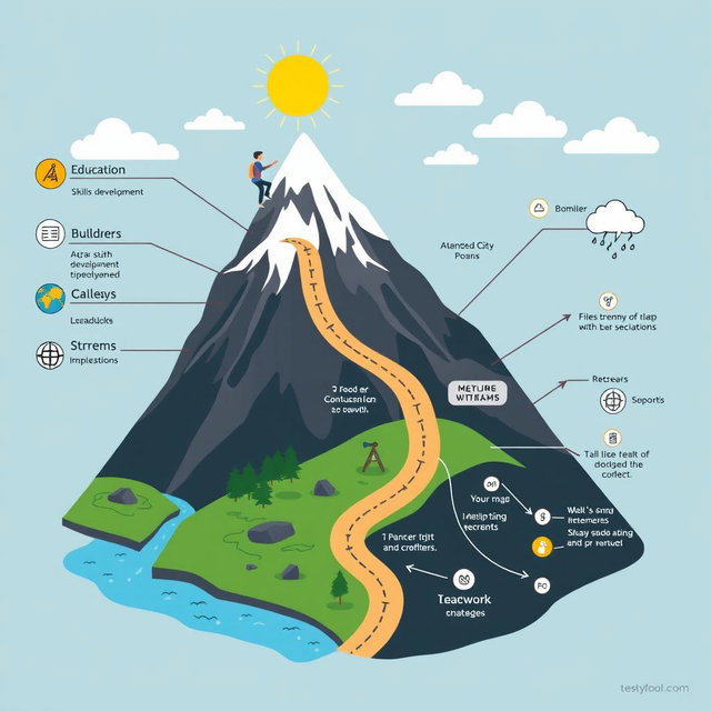 A creative graphic organizer designed to represent a person's life journey towards achieving their dreams, with an emphasis on overcoming obstacles