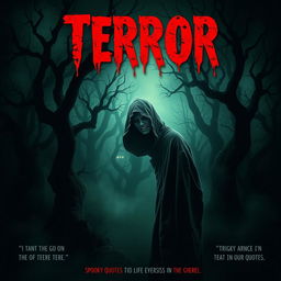 A chilling horror movie poster featuring a dark forest in the background with twisted, gnarled trees that have ominous shadows