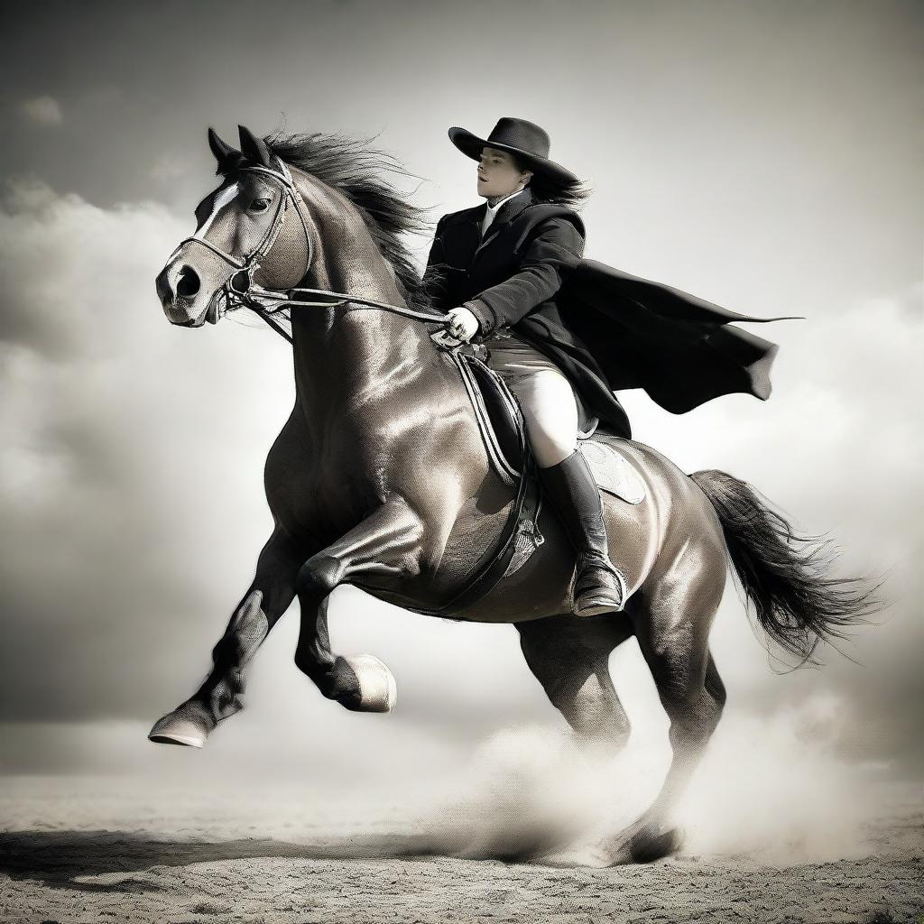 An engaging scene of a person riding a gallant horse, creating a dynamic and lively image.