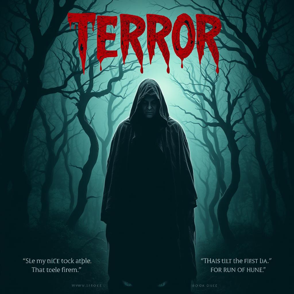 A chilling horror movie poster featuring a dark forest in the background with twisted, gnarled trees that have ominous shadows