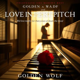 A romantic book cover titled 'Love in Perfect Pitch', featuring the author's name 'Golden Wolf'