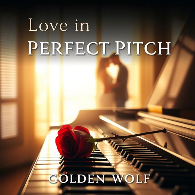A romantic book cover titled 'Love in Perfect Pitch', featuring the author's name 'Golden Wolf'