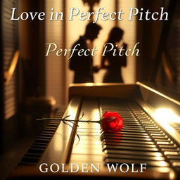A romantic book cover titled 'Love in Perfect Pitch', featuring the author's name 'Golden Wolf'