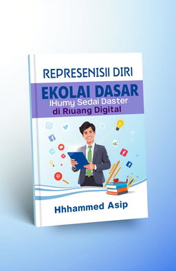 A vibrant book cover design for 'Representasi Diri Guru Sekolah Dasar di Ruang Digital' by Muhammad Asip