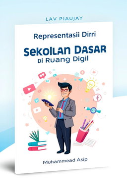 A vibrant book cover design for 'Representasi Diri Guru Sekolah Dasar di Ruang Digital' by Muhammad Asip